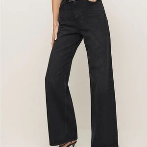 Reformation Cary High Waisted Wide Leg Jeans - Washed Black